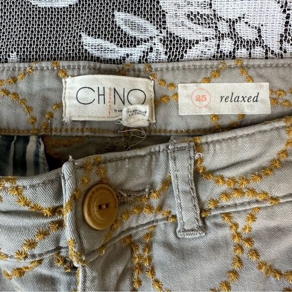 Anthropologie Relaxed Circle-Embroidered Chino Pants Sz 25 - Picture 14 of 16